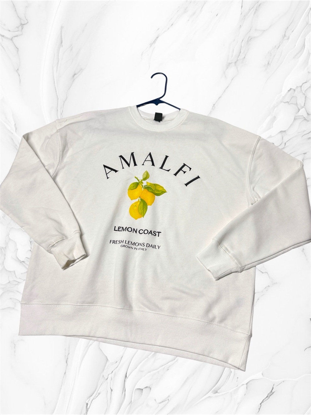 Amalfi lemon coast White Sweatshirt with Yellow Lemon Graphic size medium
